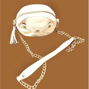 100%Auth MCM Vintage tambourine tassels thick chain & leather straps crossbody.